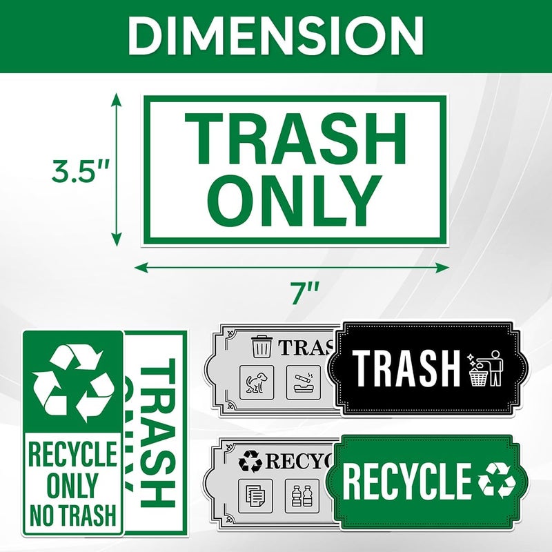 RABOWA Pack 6 Pcs Recycle and Trash Sticker for Trash Cans Garbage Bins Recycling Bin Labels Waste Signs Indoor Outdoor Home Offices Bumper Stickers Reusable Waterproof Vinyl Decals Set - Image 2